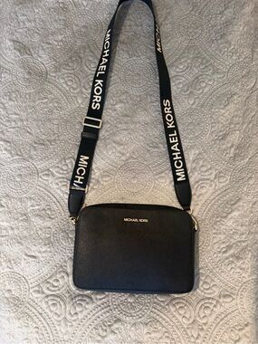 Michael Kors Black Saffiano Crossbody with Logo Strap